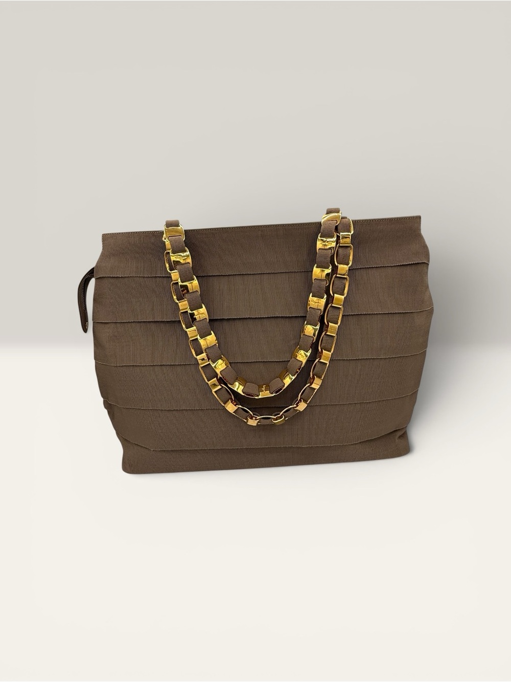 Salvatore Ferragamo Brown Shoulder Bag with Gold Chain Straps